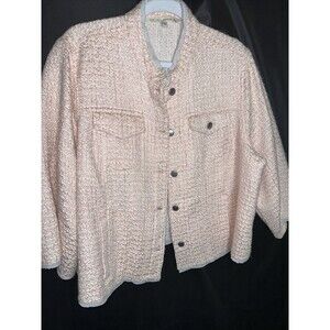 RACHEL Rachel Roy Pink Cream Wide Sleeve Tweed Jacket Size 2XL